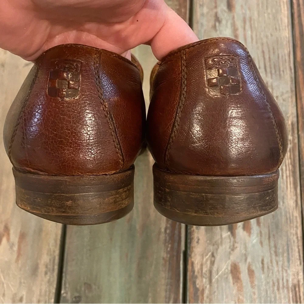 Vince Camuto Ennah Mens Loafers Brown Leather Shoes, Heel Drag, Size 9 Embossed